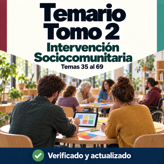 Temario de Intervención Sociocomunitaria FP, temas 35 al 69; profesionales planificando actividades en un centro comunitario.