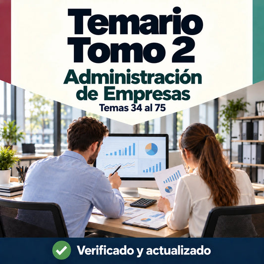 Tomo 2 de Administración de Empresas FP, temas 34 al 75; profesionales analizando documentación financiera.