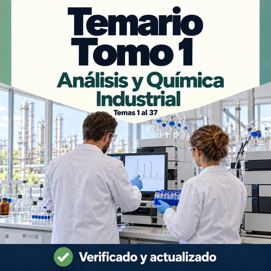 Tomo 1 de Análisis y Química Industrial FP, temas 1 al 37; profesionales revisando un análisis de laboratorio.