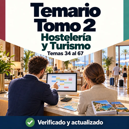 Tomo 2 de Hostelería y Turismo FP, temas 34 al 67; profesionales gestionando reservas en la recepción de un hotel.